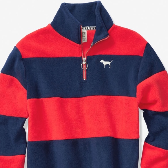 PINK Victoria's Secret Tops - Victoria's Secret PINK Striped Fleece Quarter Zip